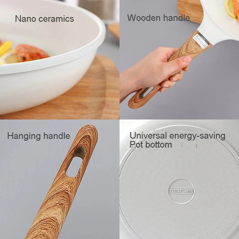 White Ceramic Frying Pan Korean Cookware Set Pot and Non Stick Cooking Pan Set Breakfast Deep Fryer Japanese Kitchen Enamel Pan
