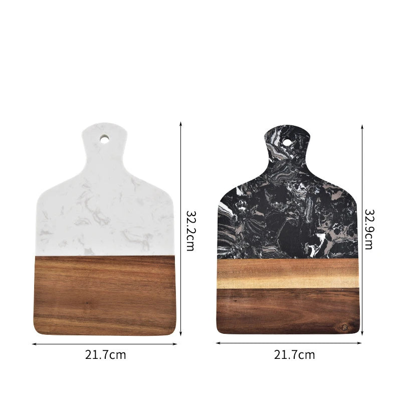 Acacia Wood Marble Kitchen Chopping Board with Handle Butcher Cutting Block Charcuterie Cheese Carving Serving Tray Baking Plate