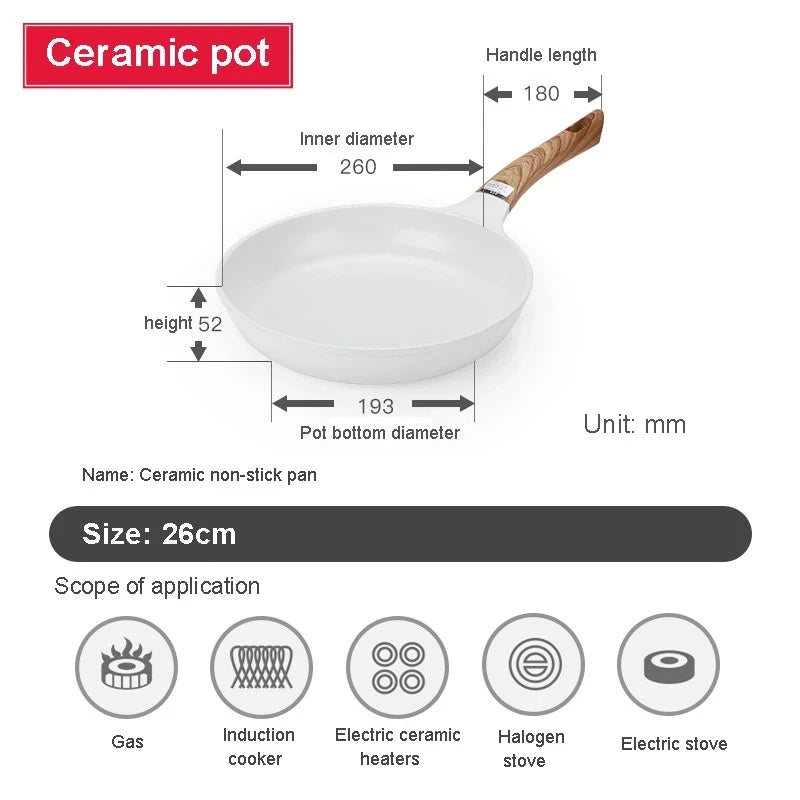 White Ceramic Frying Pan Korean Cookware Set Pot and Non Stick Cooking Pan Set Breakfast Deep Fryer Japanese Kitchen Enamel Pan