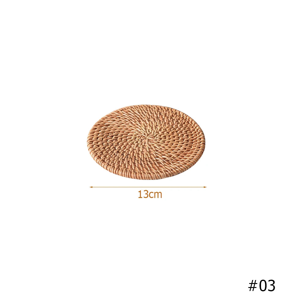 Retro Natural Rattan Woven Placemat round Table Mat Insulation Coasters Pot Coffee Placemats Pad Anti-Slip Table Mats Handicraft
