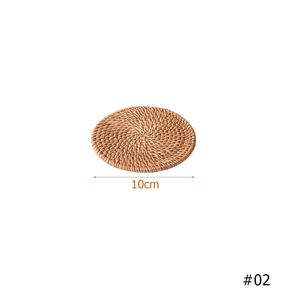 Retro Natural Rattan Woven Placemat round Table Mat Insulation Coasters Pot Coffee Placemats Pad Anti-Slip Table Mats Handicraft