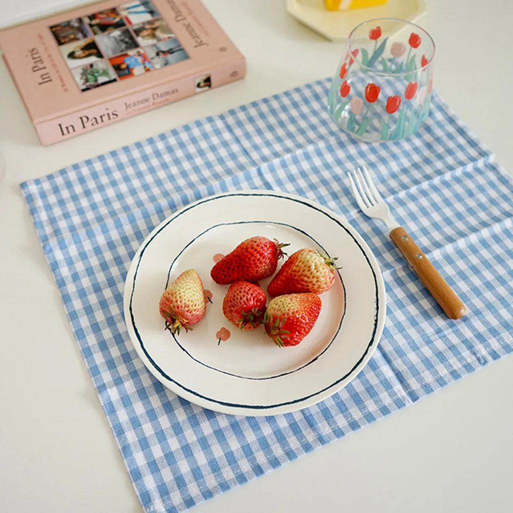 Japanese Style Dinning Table Mat Dining Tea Coaster Plaid Non-Slip Placemat Coffee Pad Food Cloth Pads Kitchen Home Decor식탁매트