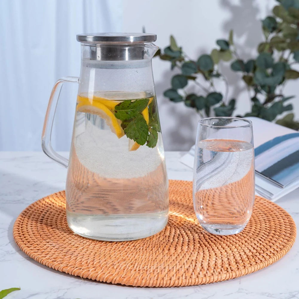 Retro Natural Rattan Woven Placemat round Table Mat Insulation Coasters Pot Coffee Placemats Pad Anti-Slip Table Mats Handicraft