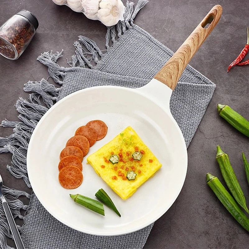 White Ceramic Frying Pan Korean Cookware Set Pot and Non Stick Cooking Pan Set Breakfast Deep Fryer Japanese Kitchen Enamel Pan