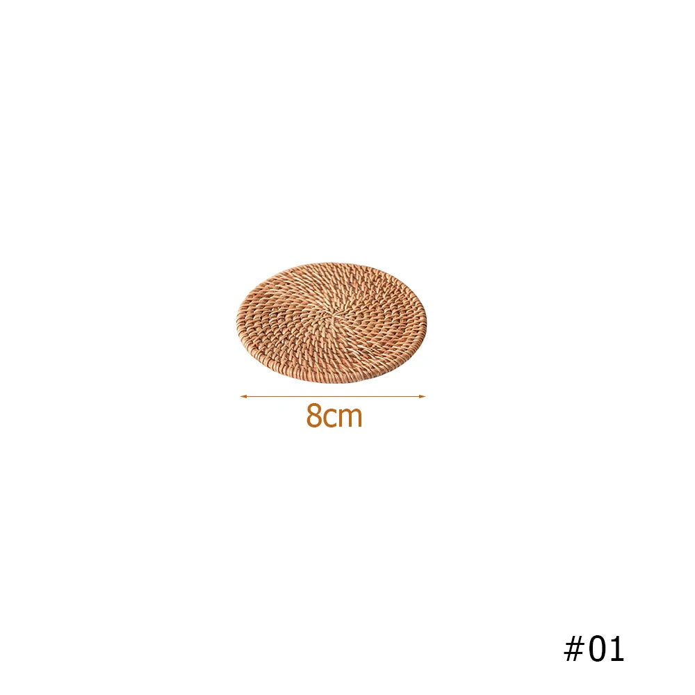 Retro Natural Rattan Woven Placemat round Table Mat Insulation Coasters Pot Coffee Placemats Pad Anti-Slip Table Mats Handicraft