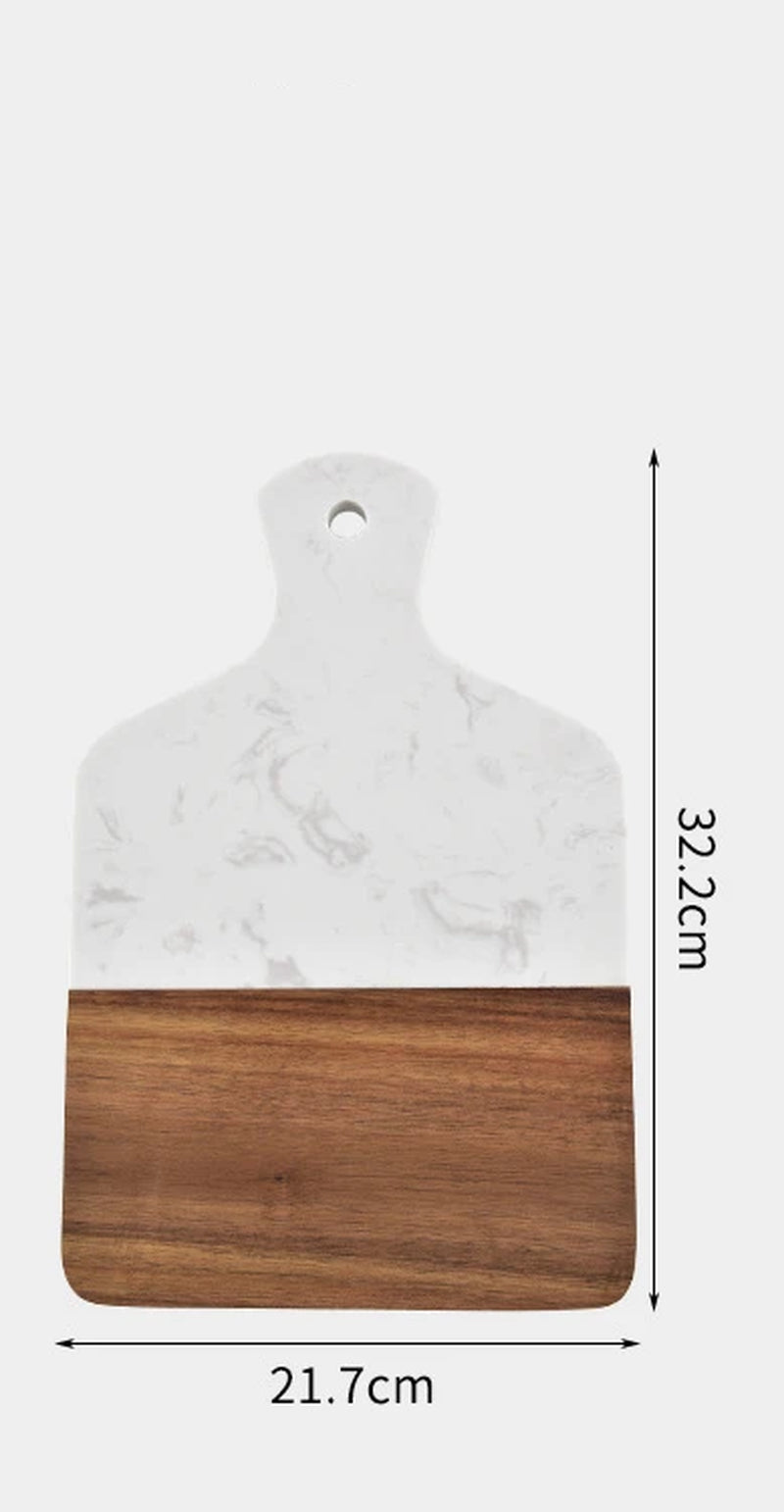 Acacia Wood Marble Kitchen Chopping Board with Handle Butcher Cutting Block Charcuterie Cheese Carving Serving Tray Baking Plate