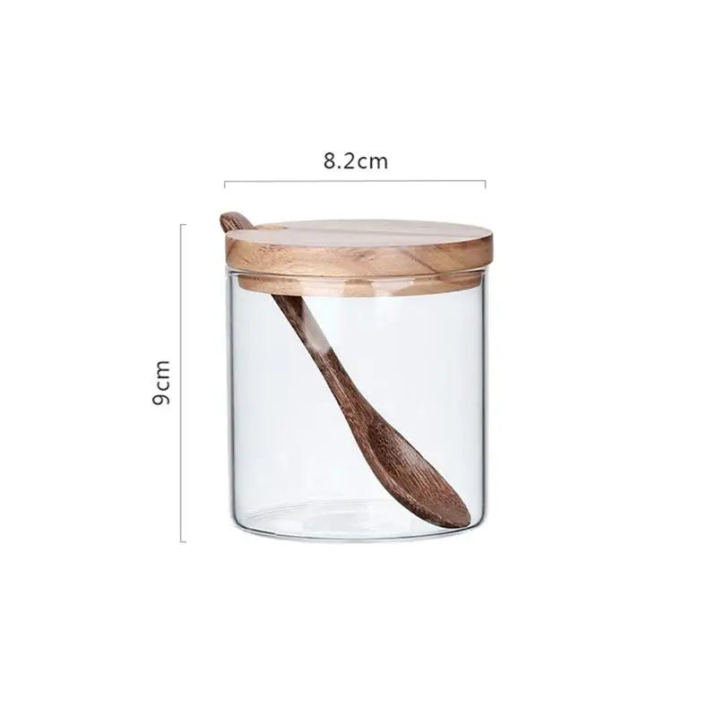 Transparent Glass Striped Jar Spice Salt Shaker Kitchen Food Storage Container with Lid Spoon Multifunctional Sugar Coffee Box