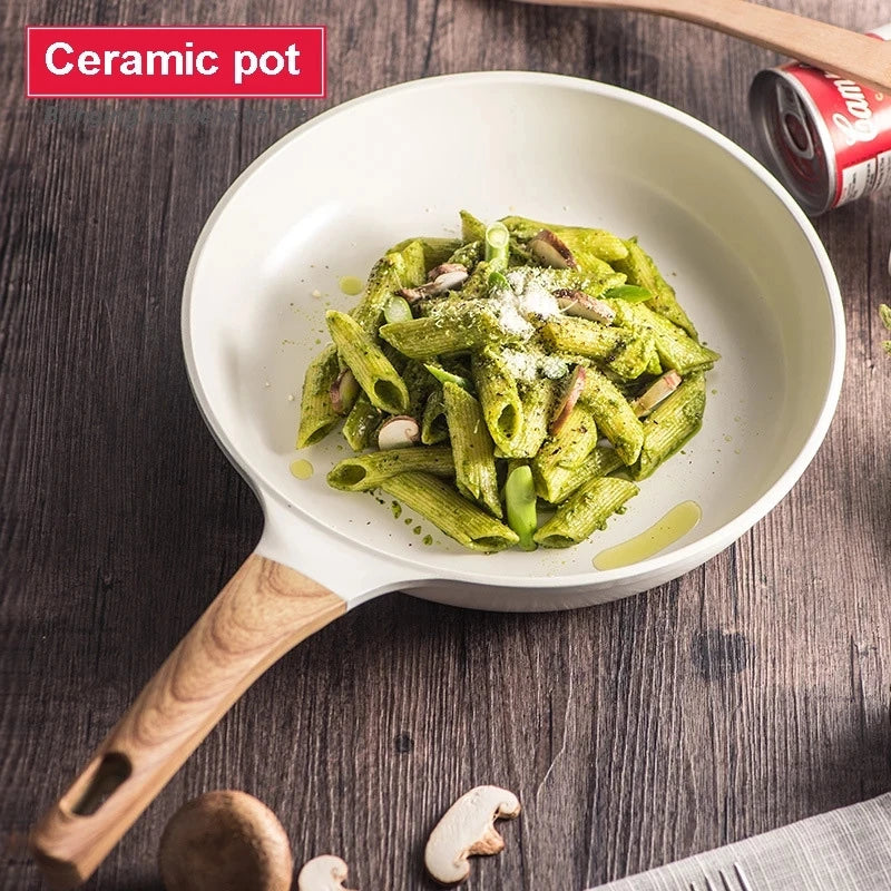 White Ceramic Frying Pan Korean Cookware Set Pot and Non Stick Cooking Pan Set Breakfast Deep Fryer Japanese Kitchen Enamel Pan
