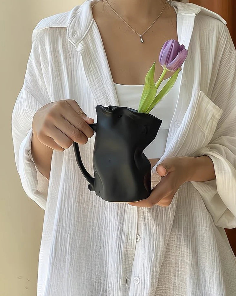Handcrafted Nordic Style Wrinkle Pottery Jug Vase