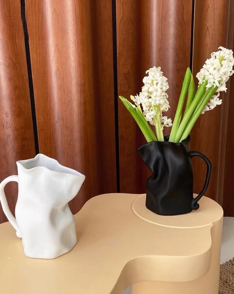 Handcrafted Nordic Style Wrinkle Pottery Jug Vase